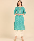 Pure Cotton Lehariya Print Straight Kurta - Turquoise