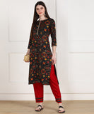 Rayon Bandhani Print Kurta Pant Set - Black