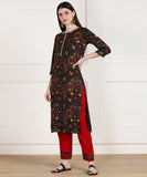 Rayon Bandhani Print Kurta Pant Set - Black