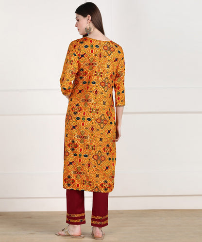 Rayon Bandhani Print Kurta Pant Set - Mustard