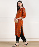 Rayon Ethnic Foil Print Embellished Kurta and Pant Set - Mustard