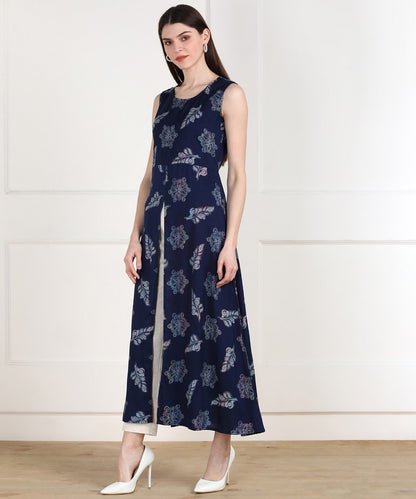 Navy High-Slit Sleeveless Kurta