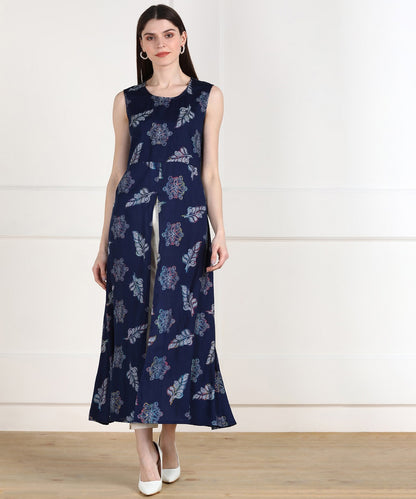 Navy High-Slit Sleeveless Kurta