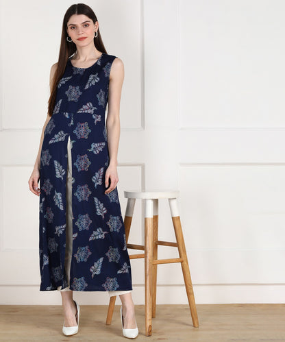 Navy High-Slit Sleeveless Kurta