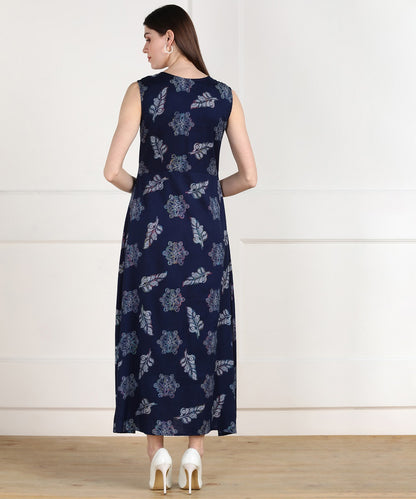 Navy High-Slit Sleeveless Kurta