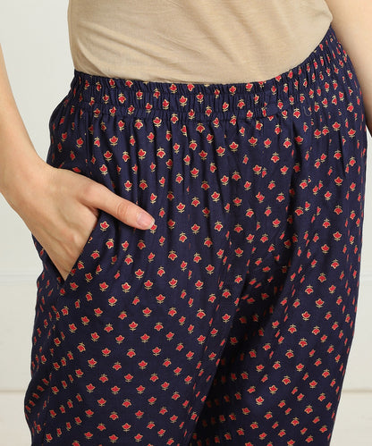 Desi Girl Era: Navy and Rose Gold Glow Printed Kurta and Pant Duo
