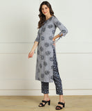 Muslin Rayon Printed Kurta Pant Set - Blue