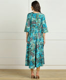 Premium Rayon Multi Ethnic Print Flared Kurta - Blue