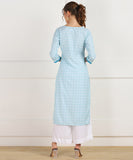 Cotton Self Woven Straight Kurta with HandWork - Blue