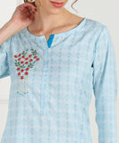 Cotton Self Woven Straight Kurta with HandWork - Blue