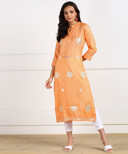 Rayon Chevron Print Aari Embroidered Kurta - Orange