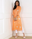 Rayon Chevron Print Aari Embroidered Kurta - Orange