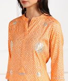Rayon Chevron Print Aari Embroidered Kurta - Orange