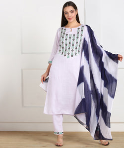Rayon Slub Thread Embroidered Kurta, Pant, Dupatta Set - Light Blue