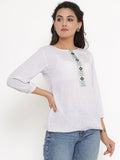 Embroidered Solid Elasticated Top - Pale Blue