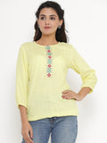 Embroidered Solid Elasticated Top - Lemon Yellow
