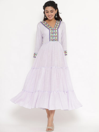 Embroidered Tiered Maxi Dress - Light Blue