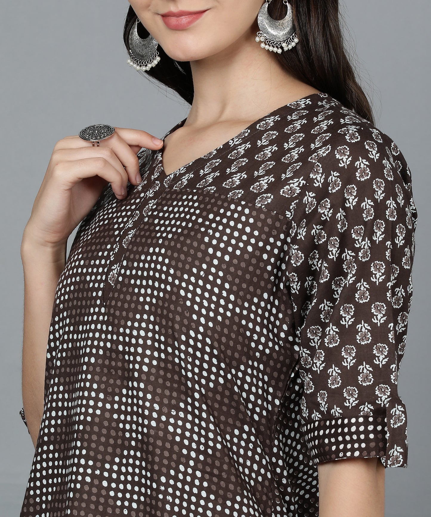 Abstract Print Straight Tunic - Brown