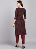 Pure Cotton Floral, Striped Print Kurta and Pant Set - Navy Blue