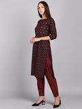 Pure Cotton Floral, Striped Print Kurta and Pant Set - Navy Blue