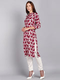 Rayon Slub Leaf Print Straight kurta - Pink
