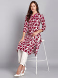 Rayon Slub Leaf Print Straight kurta - Pink