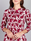 Rayon Slub Leaf Print Straight kurta - Pink