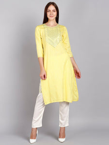Sequin Embroidered Straight Kurta - Yellow