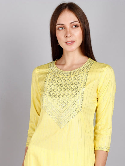 Sequin Embroidered Straight Kurta - Yellow