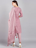 Pure Cotton Printed Kurta, Pants and Dupatta Set - Pink