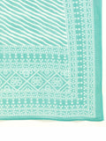 Bandhani Lehariya Print Kurta, Pant and Dupatta Set - Turquoise
