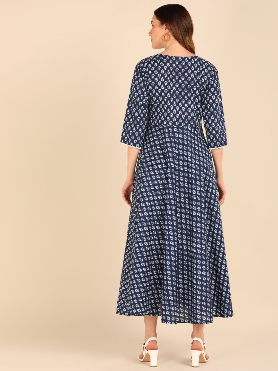 Indigo Printed Fit & Flare Ankle Length Dress