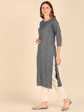 Solid Aari Sequin Embroidered Straight Kurta - Grey