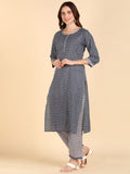 Pure Cotton Print Straight Kurta, Pant and Dupatta Set - Grey