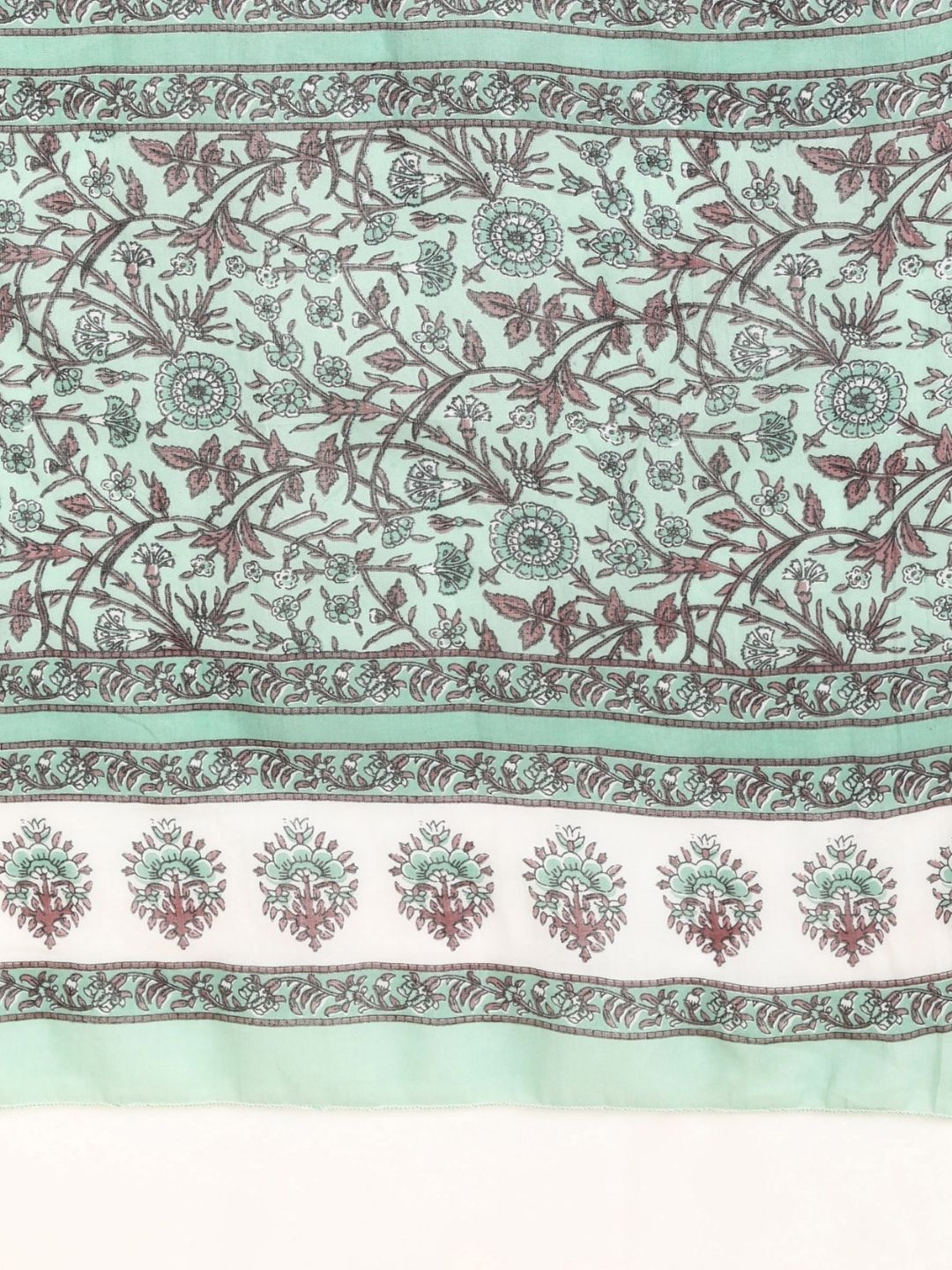Cotton Floral Print Kurta, Pant and Dupatta Set - Cyan