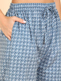 Pure Cotton Floral Print Kurta, Pant and Dupatta Set - Blue