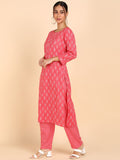 Pure Cotton Floral Print Kurta, Pant and Dupatta Set - Pink