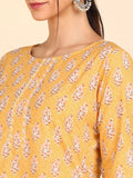 Pure Cotton Floral Print Kurta, Pant and Dupatta Set - Yellow