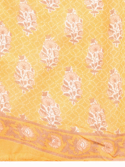 Pure Cotton Floral Print Kurta, Pant and Dupatta Set - Yellow
