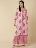 Floral and Chevron Print Anarkali Dress with Jacket - Pink