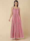 Floral and Chevron Print Anarkali Dress with Jacket - Pink