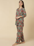 Floral Print Pure Cotton Lounge Set - Peach