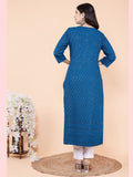Chikan Sequin Embroidered Straight Kurta - Blue