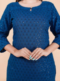 Chikan Sequin Embroidered Straight Kurta - Blue