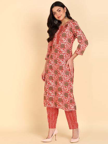 Paisly Print Handwork Kurta Pant Set - Peach