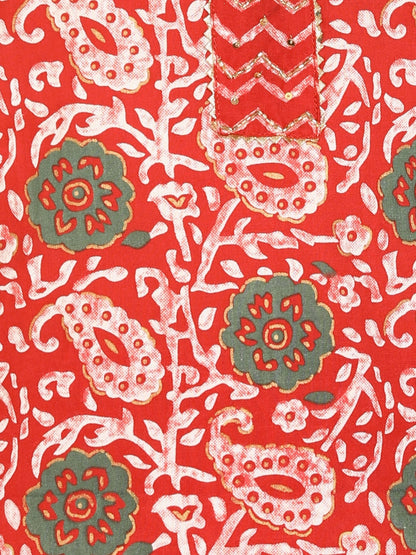 Paisly Print Handwork Kurta Pant Set - Peach
