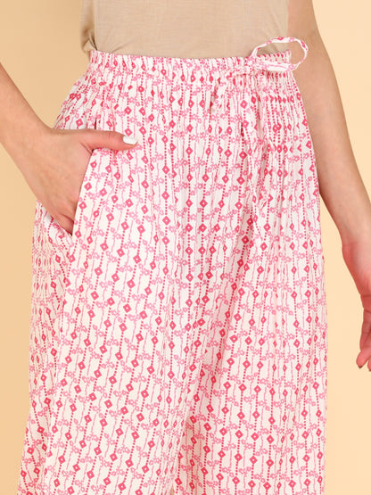Abstract Print Kaftan Top with Pants Co-ord Set - Pink