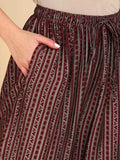 Muslin Floral Stripes Print Handwork Kurta Pant Set - Maroon