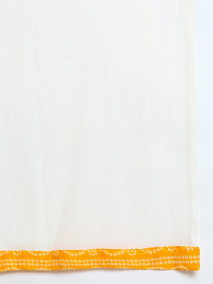 Bandhani Print Embroidered Nyra Cut Kurta, Pant and Dupatta Set - Yellow