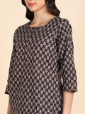 Pure Cotton Floral Printed Top - Brown